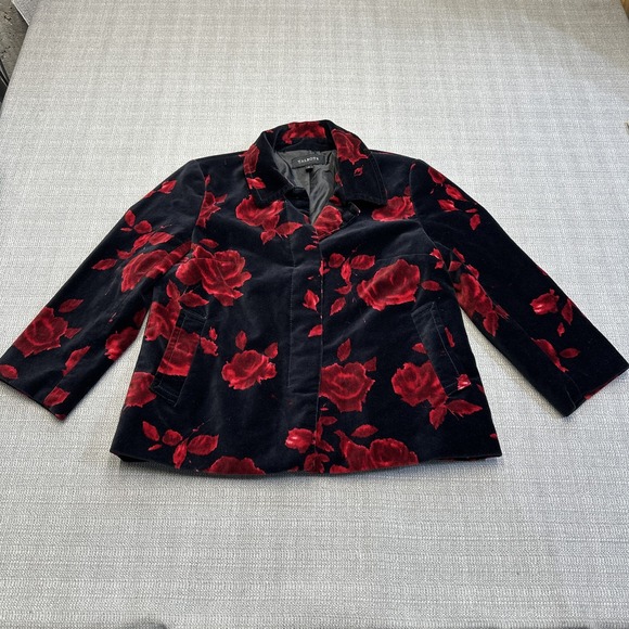 Talbots Jackets & Blazers - Talbots‎ Velvet Rose Print Blazer Jacket Black Red Floral Size 2 Holiday Chic